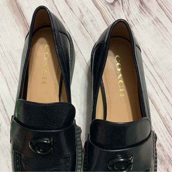 COACH Leah Leather Lug Sole Block Heel Loafers - Picture 8 of 13
